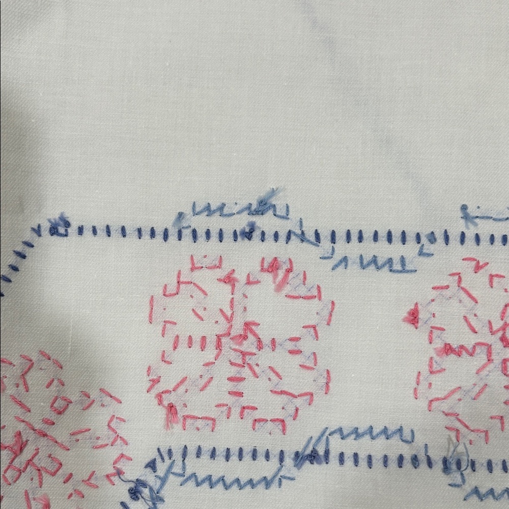 Embroidered Oval Tablecloth - White with Pink and Blue Accents - Picture 10 of 11